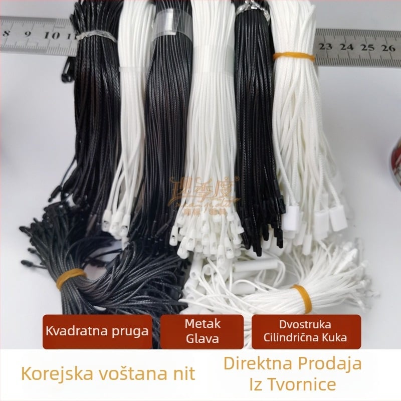 Vosk vlakna za etikete, viseći konac s cilindričnom etiketom, kvadratni prugasti uzorak, dvostruki kukasti spoj