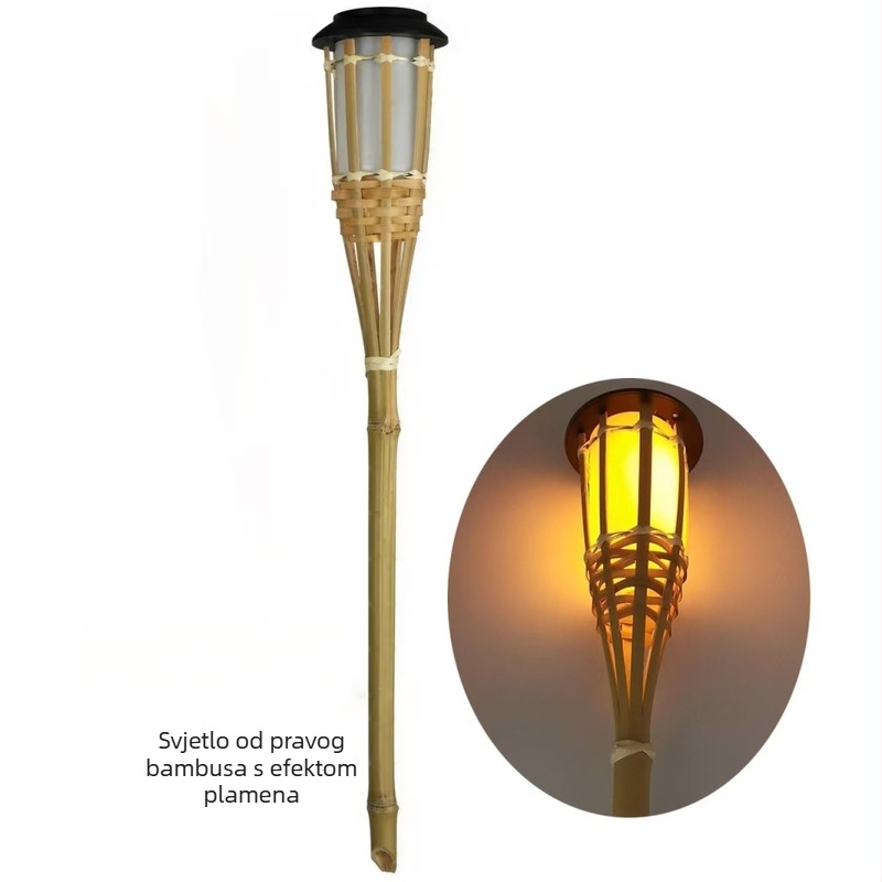 Solarne vanjske baklje od bambusa za vrt i krajolik, vodootporne LED lampe s efektom plamena