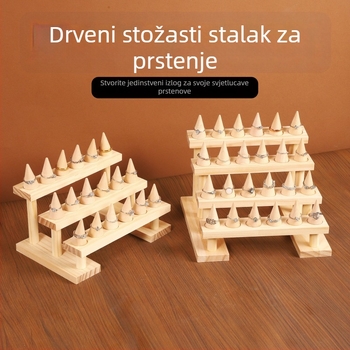 Stalak za prikaz prstena od masivnog drveta, više razina, konusni držač za nakit