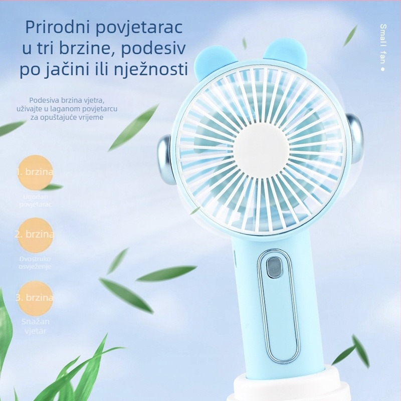 Ručni mini stolni ventilator s USB punjenjem i crtičnim dizajnom, tri brzine