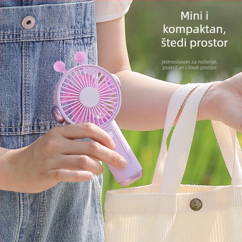 Ručni mini stolni ventilator s USB punjenjem i crtičnim dizajnom, tri brzine