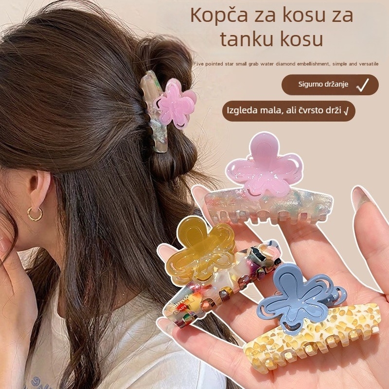 Hajclip od acetata s cvjetnim dizajnom u obliku ajkule, za stražnji dio glave, za tanku kosu, dodatak za polu-up frizuru
