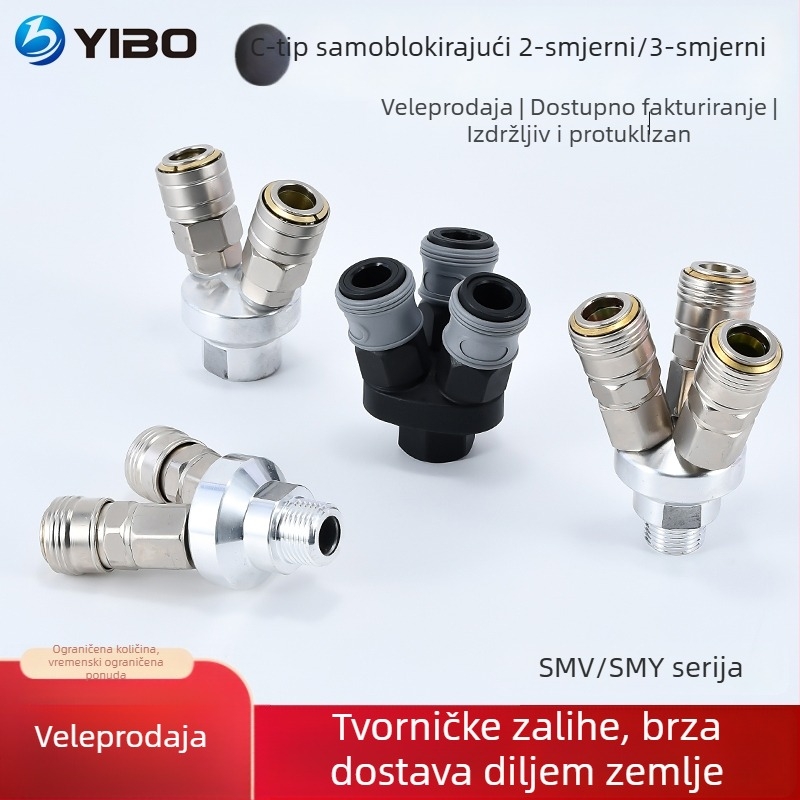 Samozaključni kružni C-typ dvostrani pneumatski brzi spoj SMY za pumpe zraka/kompresore; SMV kružni troputni spoj