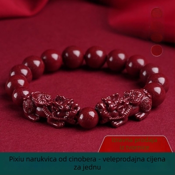 Unisex narukvica od cinnabarta s Pixiuom, perle ljubičasto-zlatnog pijeska, budističke perle, godina zodijaka