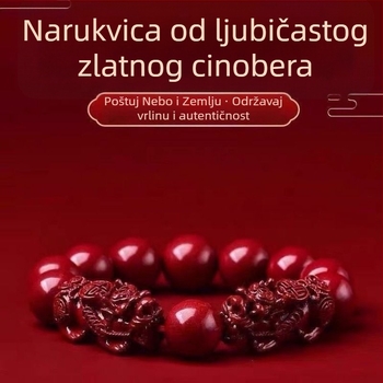 Unisex narukvica od cinnabarta s Pixiuom, perle ljubičasto-zlatnog pijeska, budističke perle, godina zodijaka