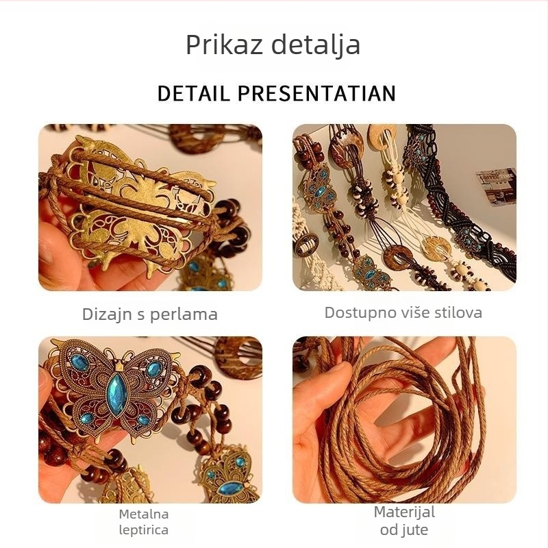 Boemski retro pojas za struk, ručno pleteni dekorativni lanac za haljine, svestran i elegantan visokokvalitetan izgled