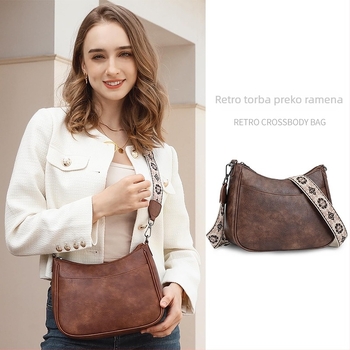 Nova ženska retro PU torba za rame, jednobojna polumjesecnog oblika, podesivi platneni remen, crossbody svestrana.