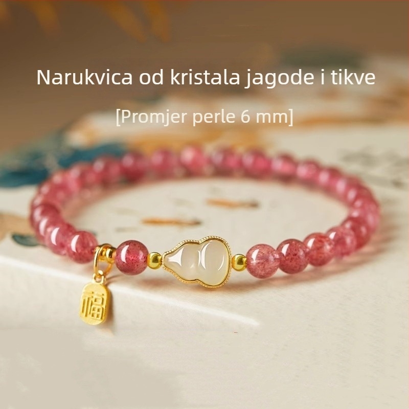 Prirodna narukvica od ružičastog kvarca i jadeita, talisman u obliku tikve, godina zodijaka, nišni luksuzni komad, poklon najboljoj prijateljici