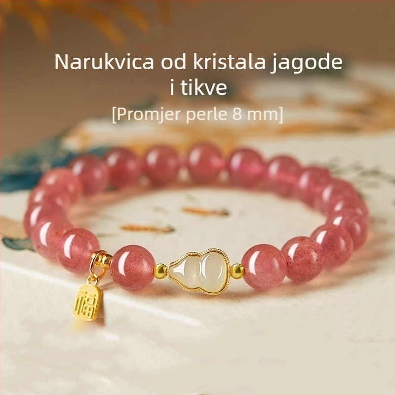 Prirodna narukvica od ružičastog kvarca i jadeita, talisman u obliku tikve, godina zodijaka, nišni luksuzni komad, poklon najboljoj prijateljici