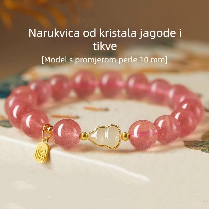 Prirodna narukvica od ružičastog kvarca i jadeita, talisman u obliku tikve, godina zodijaka, nišni luksuzni komad, poklon najboljoj prijateljici