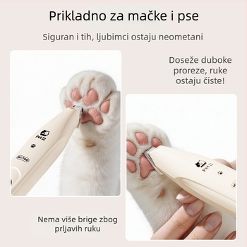 Električni trimer za dlaku šapa kućnih ljubimaca (pas i mačka), alat za njegu šape, bez zapetljavanja dlake