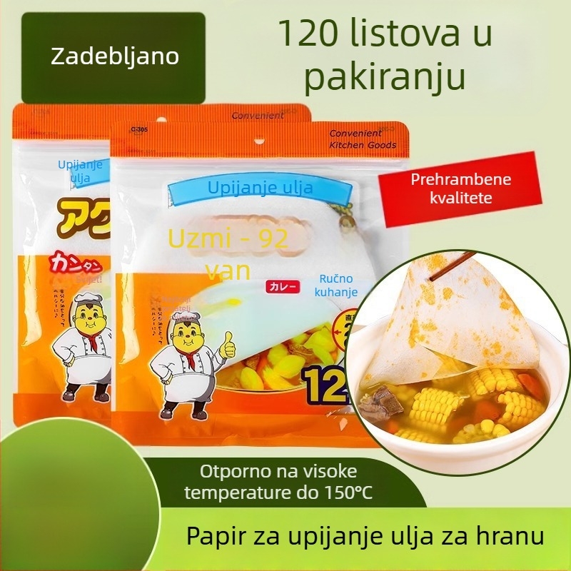 Papir/film za apsorpciju ulja za juhu, kuhinjski filtr za hranu, film za apsorpciju ulja za supe za trudnice i postpartalne supe
