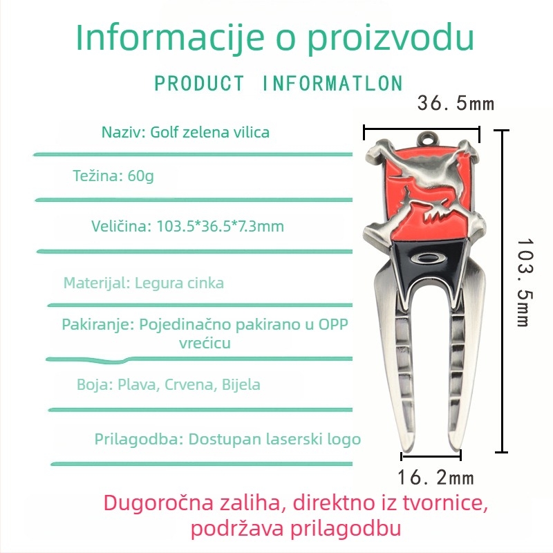 Zelena golf vilica od cinkove legure s emajlom i prilagodljivim logotipom