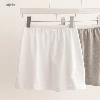 Plus-size pamukasta osnovna haljina s slojevito miniskirtom, jednobojna, korejski gradski ležerni stil