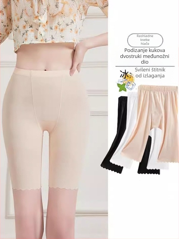 Ljetne Capri hlače od Ice Silk, tanke i elastične, s ugrađenom podstavom za donje rublje, 2u1 dizajn, sprječavaju prozirnost