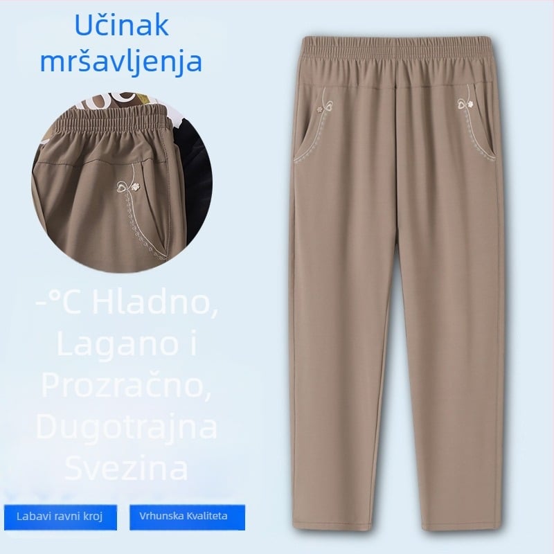 Ljetne tanke hlače od ice silk za žene srednje dobi i starije, široke ravne nogavice, casual stil