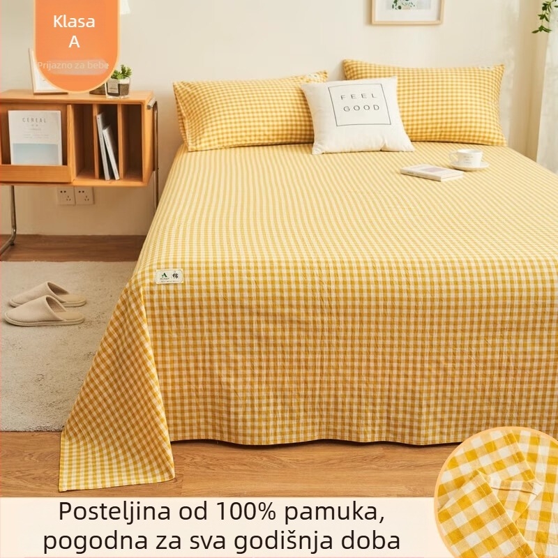 3-dijelni set posteljine od 100% pamuka, boja na pređu, ljetna upotreba, za jednokrevetne i dvokrevetne krevete, kućna/studentska soba, oprani pamuk