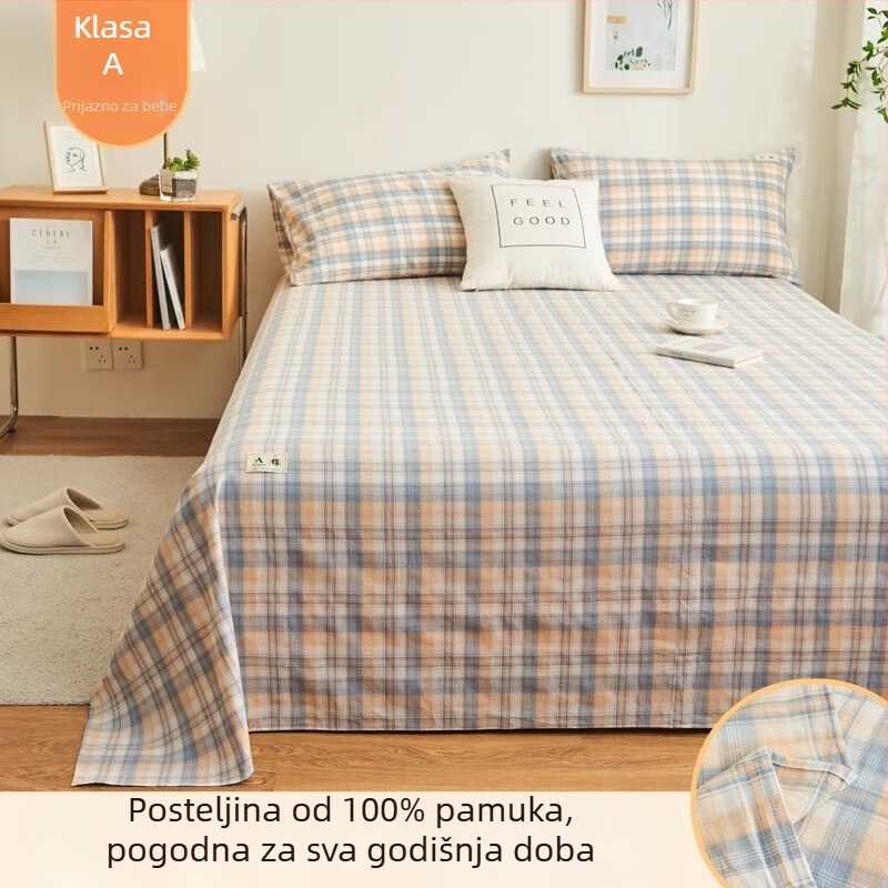3-dijelni set posteljine od 100% pamuka, boja na pređu, ljetna upotreba, za jednokrevetne i dvokrevetne krevete, kućna/studentska soba, oprani pamuk