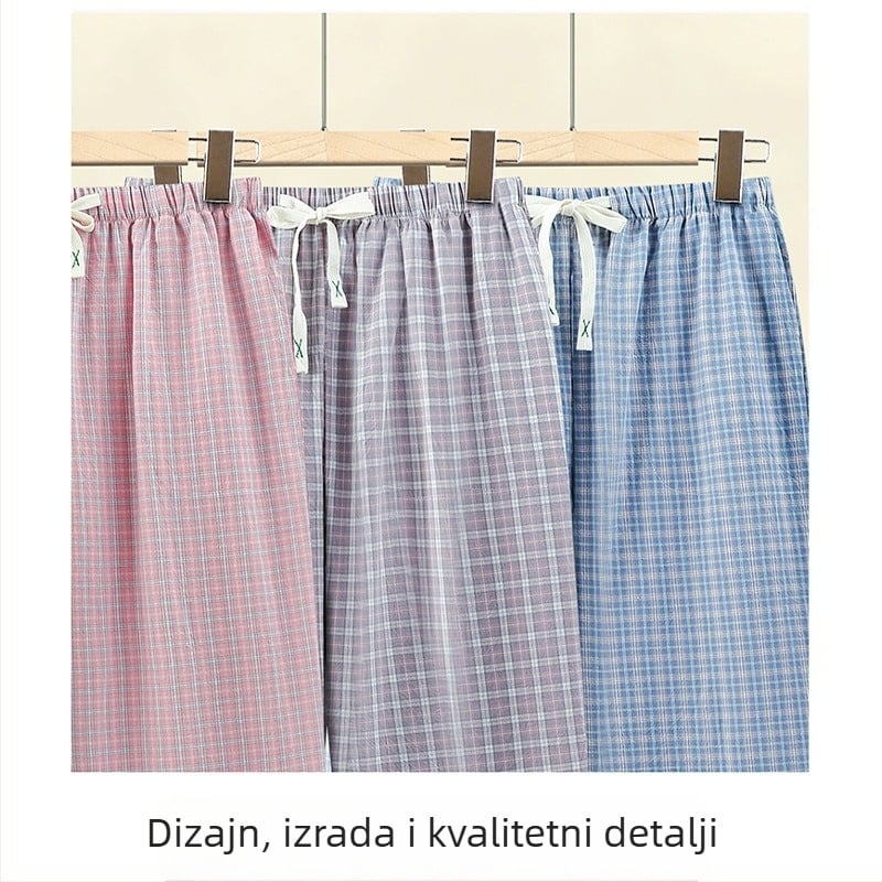 Ženske pamučne ljetne hlače, lagane i udobne, visoki struk, elastičan pojas, dužina 3/4