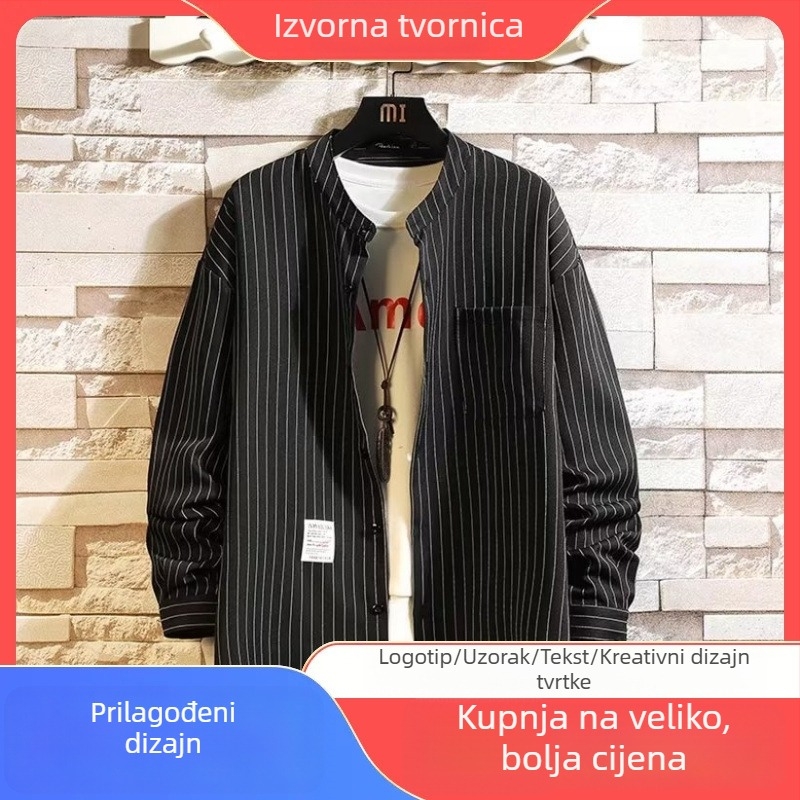Muška košulja s dugim rukavima, prugasta, ležernog kroja, korejski stil, casual
