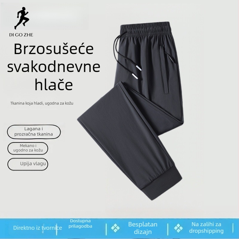 Muške Ice Silk casual hlače, lagane za proljeće i ljeto, dišuće, brzo se suše, ravni kroj