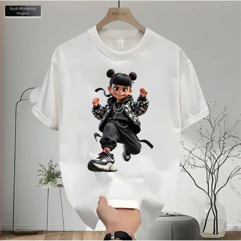 Nezha otisak ljetna kratka majica od pamuka, unisex, opušten kroj