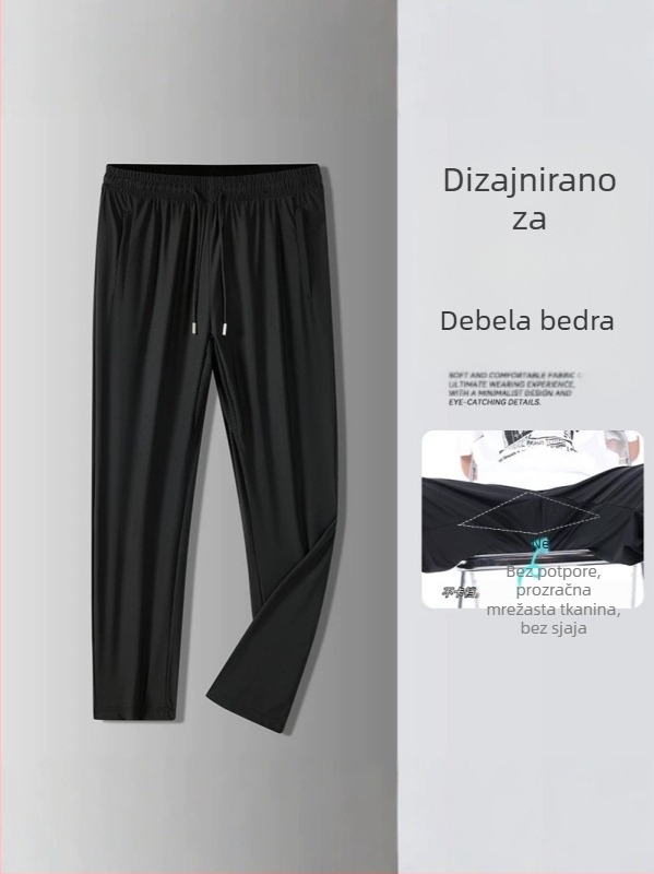 Muške Ice Silk hlače za trčanje, lagane, široke, ravnog kroja, ljeto