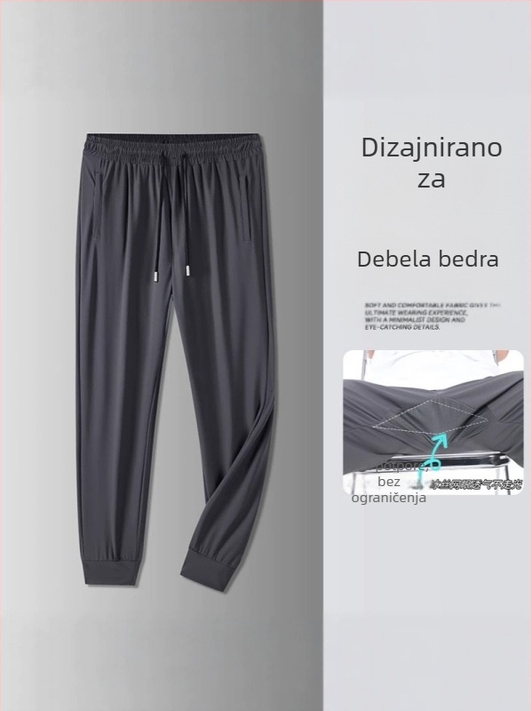 Muške Ice Silk hlače za trčanje, lagane, široke, ravnog kroja, ljeto