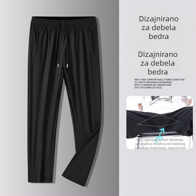 Muške Ice Silk hlače za trčanje, lagane, široke, ravnog kroja, ljeto