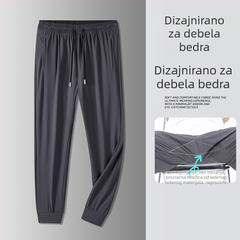 Muške Ice Silk hlače za trčanje, lagane, široke, ravnog kroja, ljeto