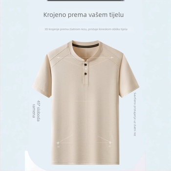 Ljetna polo majica s visokim ovratnikom, kratkim rukavima, fina ice-silk tkanina s linens look teksturom, pulover za mlade muškarce