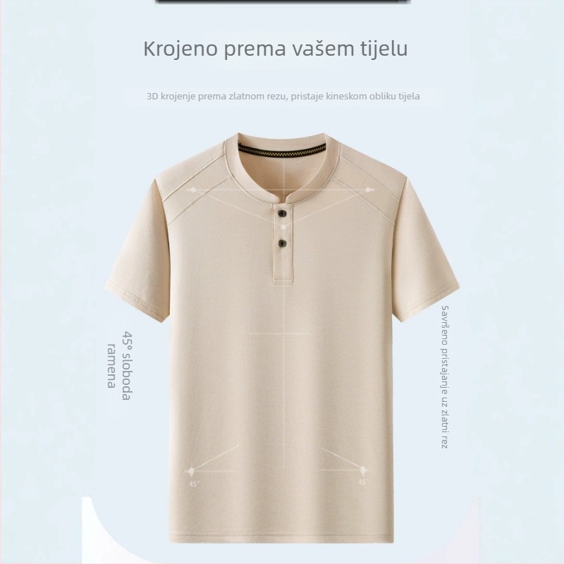 Ljetna polo majica s visokim ovratnikom, kratkim rukavima, fina ice-silk tkanina s linens look teksturom, pulover za mlade muškarce