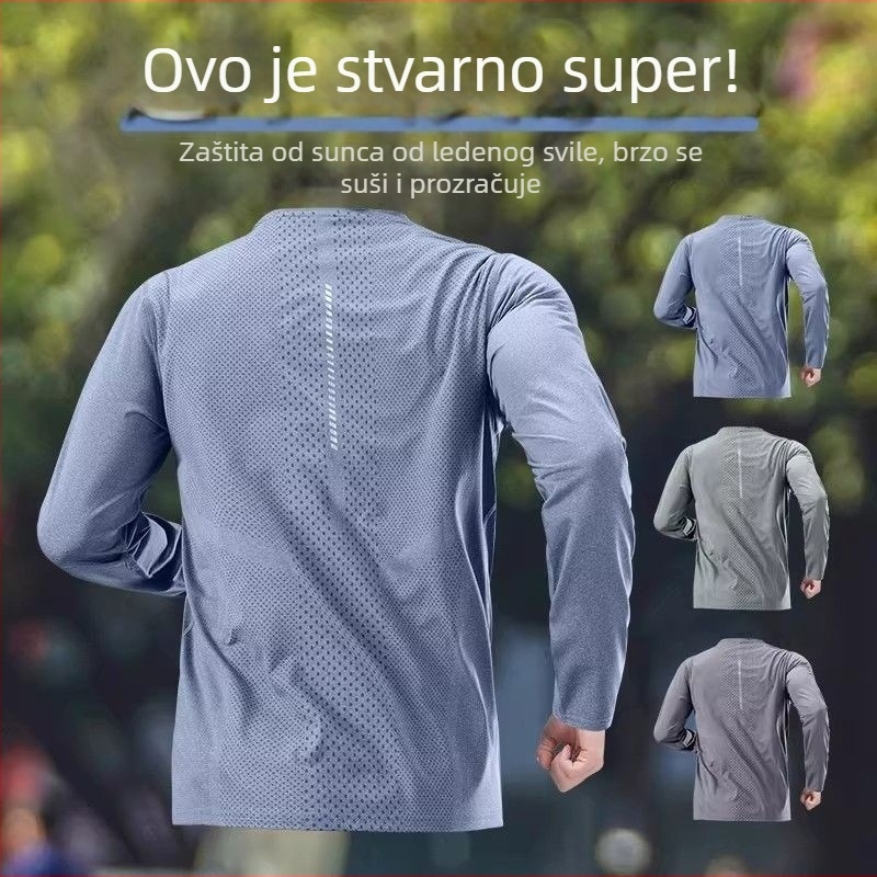 Muška lagana, tanka i brzo sušeća majica s dugim rukavima, UV zaštita, prozračna za trčanje i trening