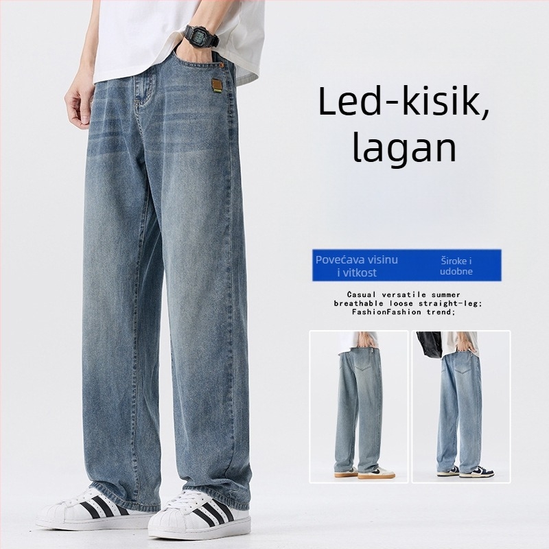 Muške ljetne traperice, lagane, široke, ravne krojenje, elastične, vizualno vitkije, prozračne i udobne, moderne casual hlače
