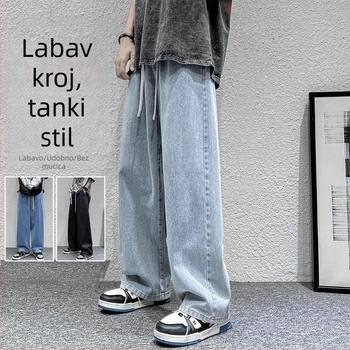 Muške traperice u američkom street-stilu, proljeće–ljeto, novi model, ravnog kroja, opuštene, široke nogavice, retro casual hlače