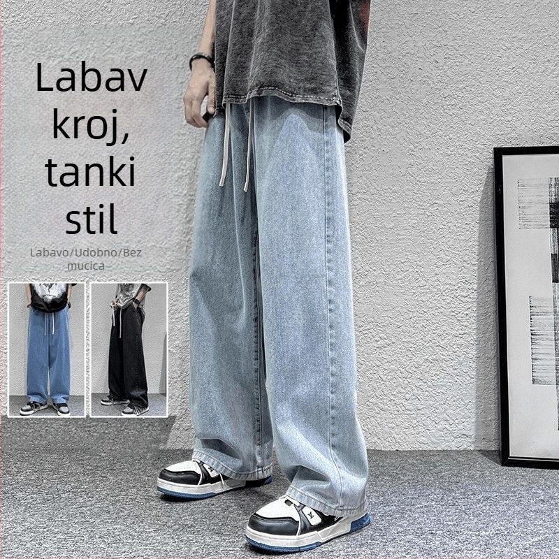Muške traperice u američkom street-stilu, proljeće–ljeto, novi model, ravnog kroja, opuštene, široke nogavice, retro casual hlače