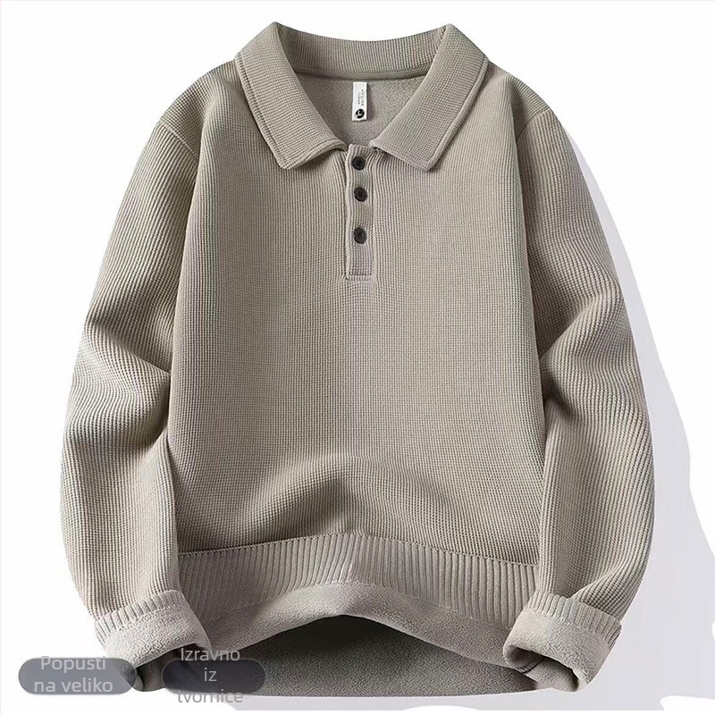 Muški polo s flis podlogom, topli zimski pleteni komad za mlade