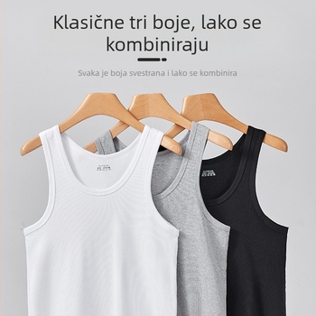 Muški tank top od 100% pamuka, težine 240 g, ribasta tekstura, slobodan kroj, jednobojan, bez rukava, prozračan za ljeto