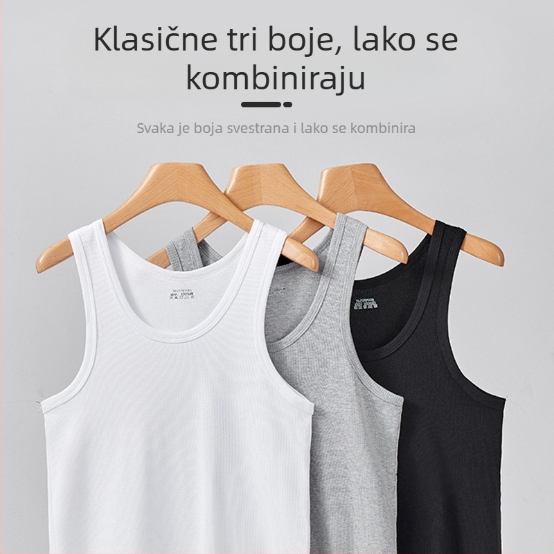 Muški tank top od 100% pamuka, težine 240 g, ribasta tekstura, slobodan kroj, jednobojan, bez rukava, prozračan za ljeto