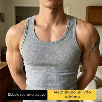 Muški top bez rukava od 100% pamuka, 2x2 grubo rebrasto, američki stil, teži, slim fit