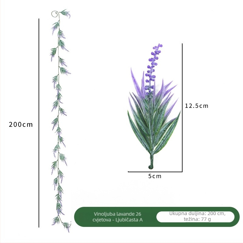 Umjetna lavanda od plastike, za svadbenu pozadinu s lukom i zidnu dekoraciju, imitacijska vinova loza