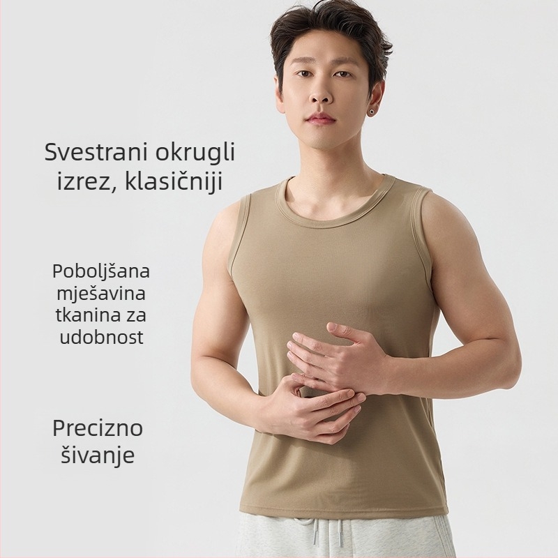 Muški bijeli tank top od Lyocell, sportski bez rukava, donji sloj s širokim ramenima