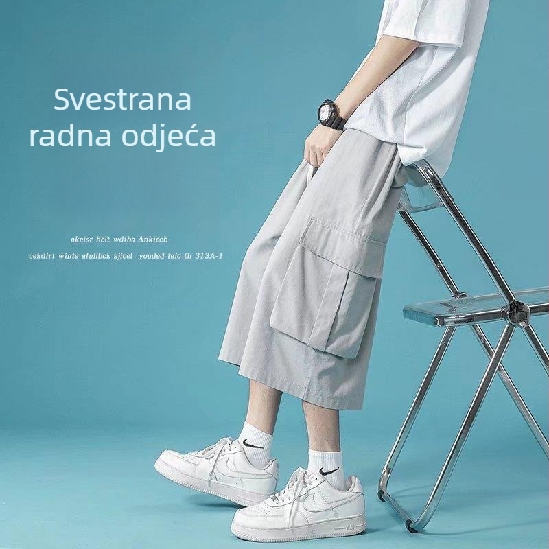 Muške Capri hlače u stilu radnog odjeće, lagane ljetne, široki kroj, casual
