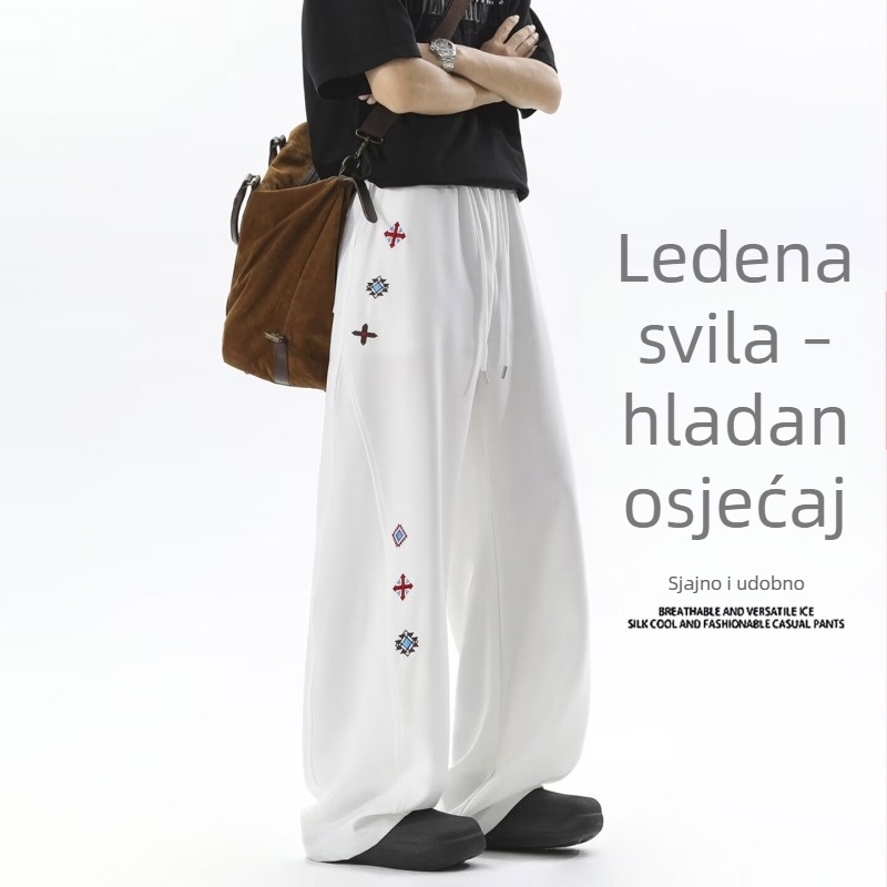 Unisex ljetne hlače s brodom i zakrivljenim rubom, tanke i prozračne, široke nogavice, ravni kroj