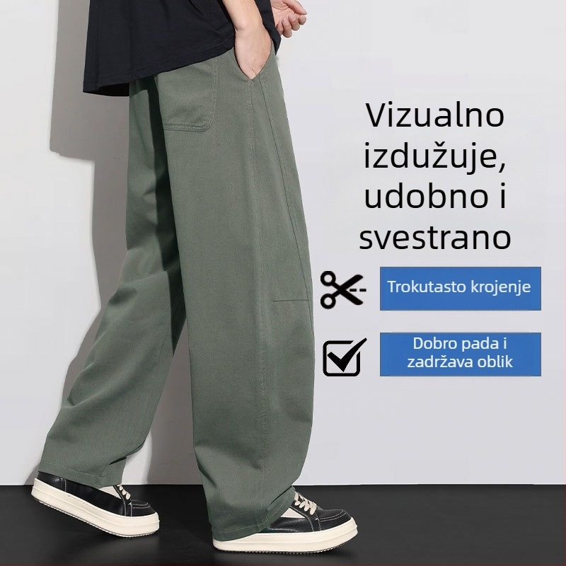 Muške radne hlače od pamuka, američki stil, ljeto 2026, tanke, udobne, ravno krojene sa širokim nogavicama, casual hlače