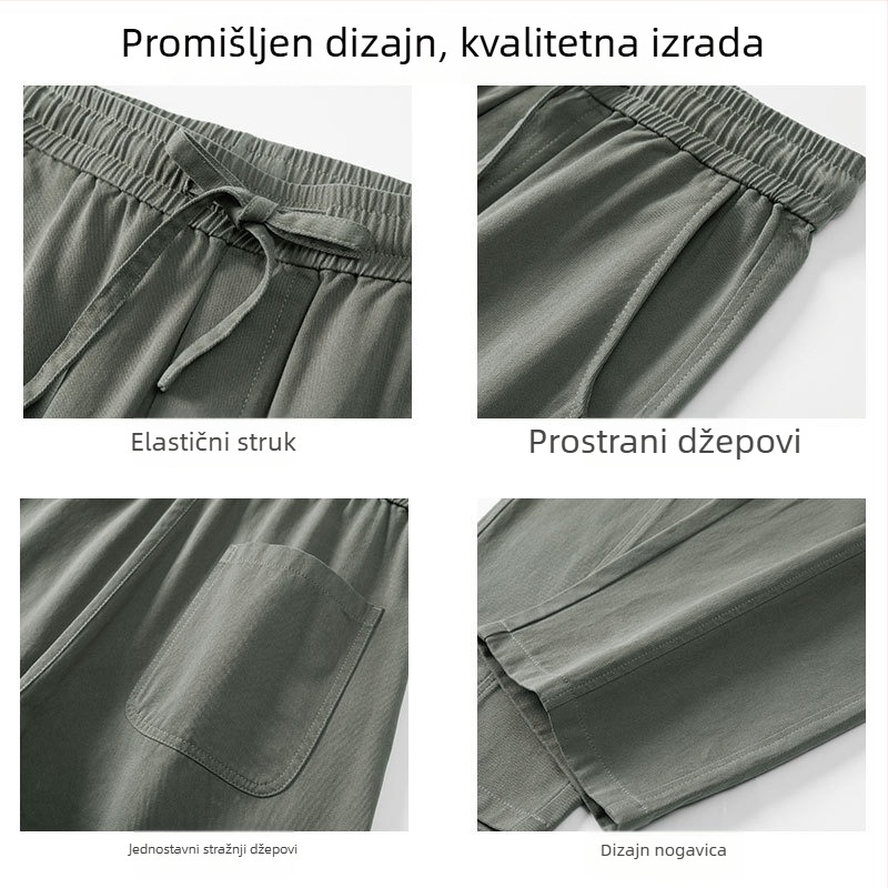 Muške radne hlače od pamuka, američki stil, ljeto 2026, tanke, udobne, ravno krojene sa širokim nogavicama, casual hlače