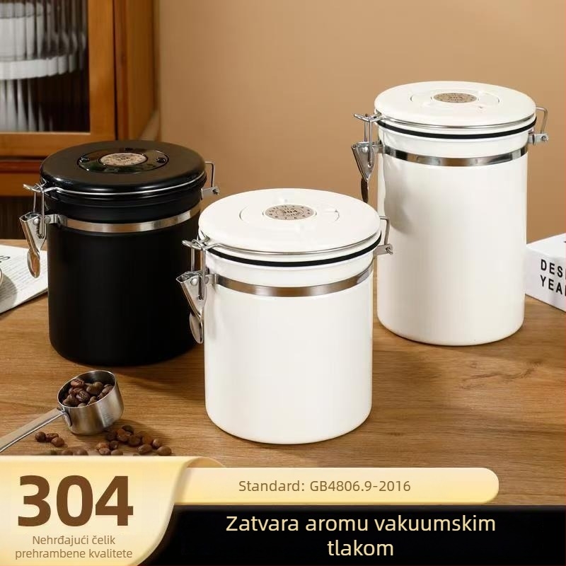 Spremnik za kavu od nehrđajućeg čelika, zatvoren, s jednosmjernim ventilom za zrna i mljevenu kavu