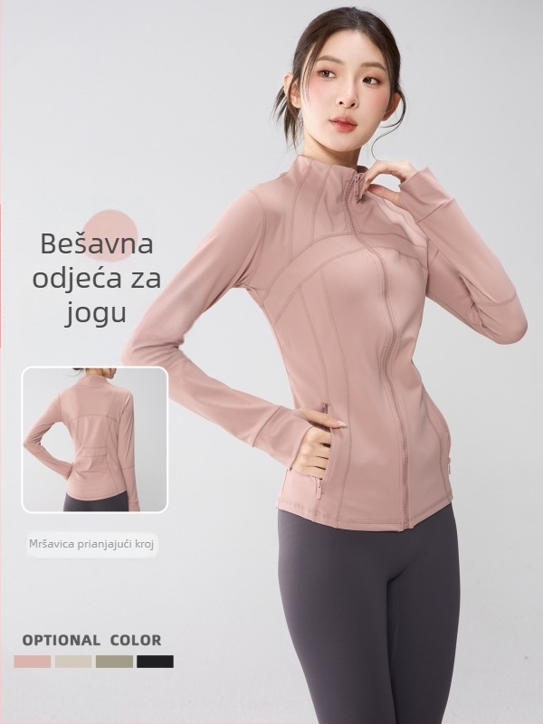 Nova ženska jakna za jogu s punim zatvaračem i stojećim ovratnikom, uskog kroja, vjetrovita i topla, za trčanje i fitness