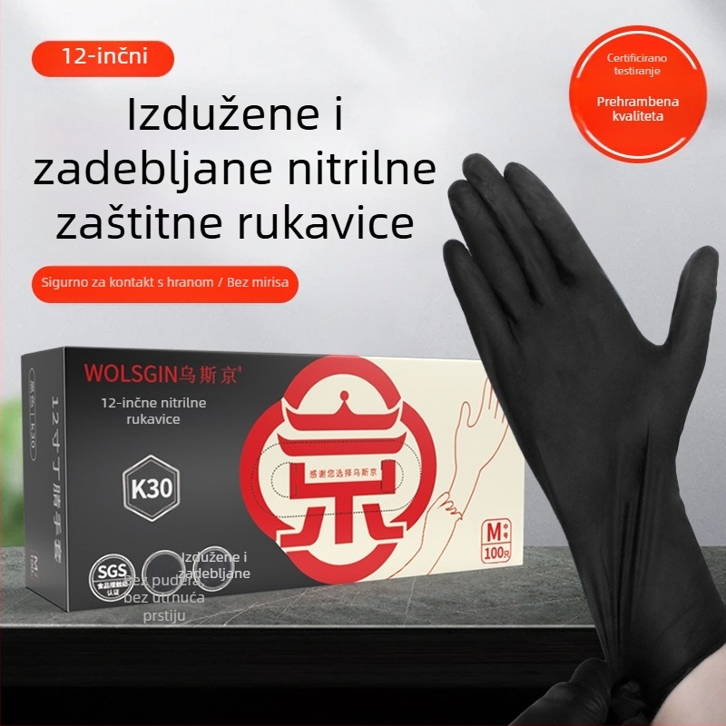 Crne jednokratne nitrilne rukavice, 12 inča, produženi manžet, za kućanstvo, ljepotu i kuhanje