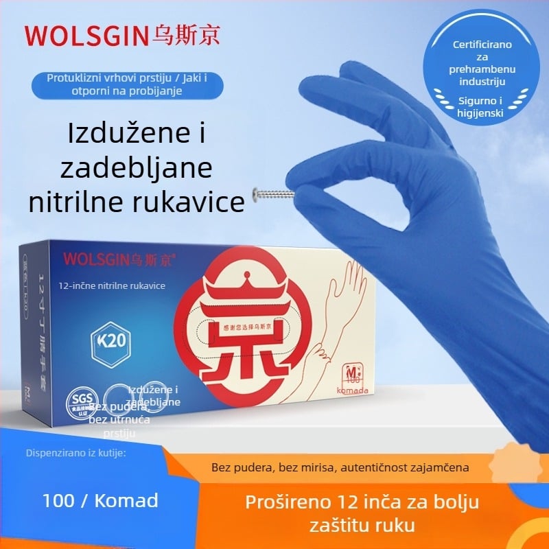Crne jednokratne nitrilne rukavice, 12 inča, produženi manžet, za kućanstvo, ljepotu i kuhanje